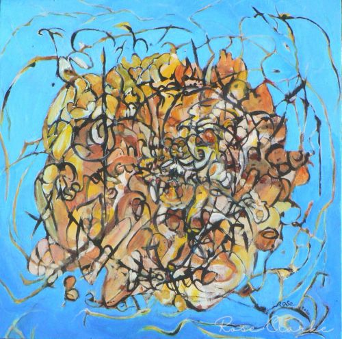 Song of the honeybee abstract painting yell and blue
