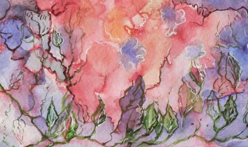 Peach Violet Vines painting by Rose Clarke