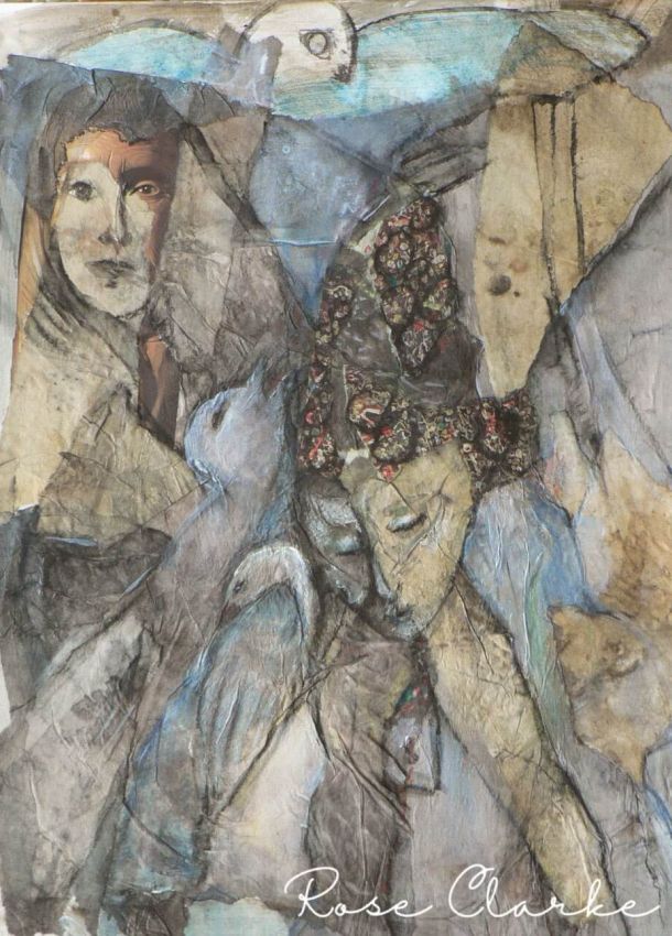 guardians painting abstract faces grey with birds