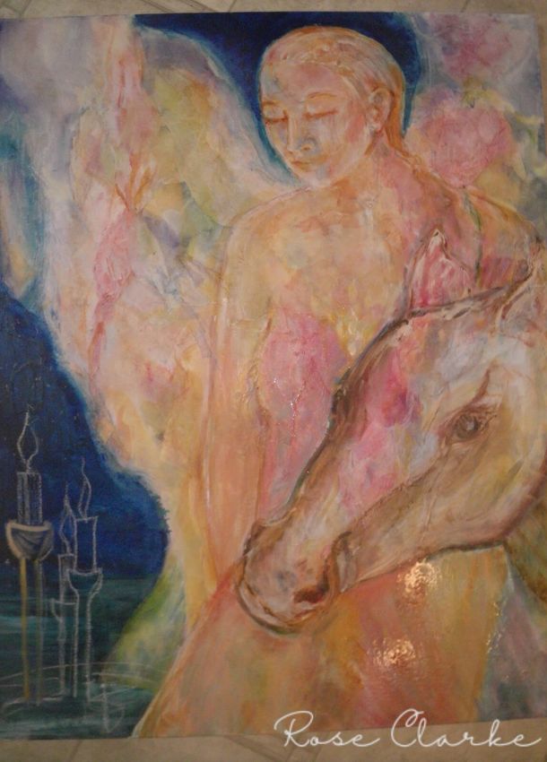 the Joruney painting horse candles and person