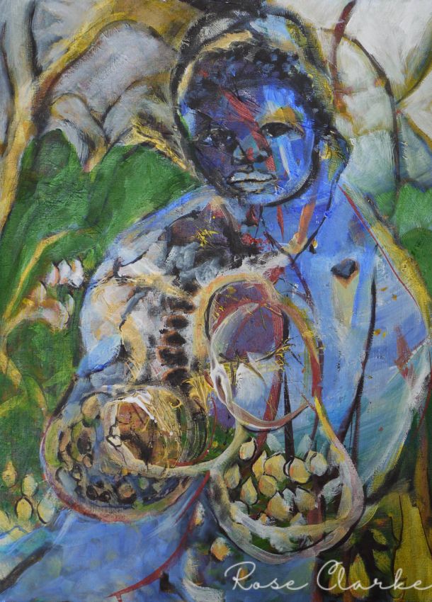 Offerings Painting Blue green and grey