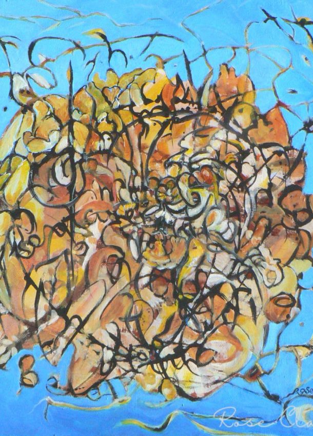 Song of the honeybee abstract painting yell and blue