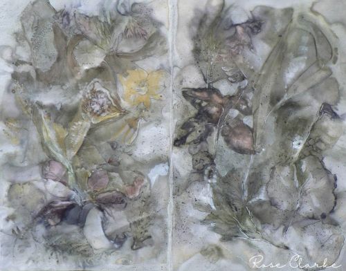 green and yellow leaf ecoprint watercolour