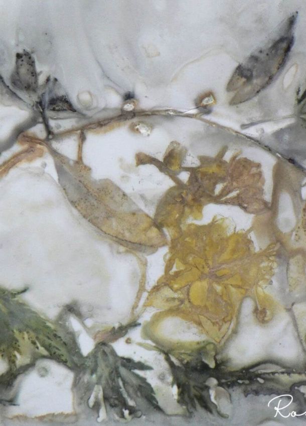 white and green ecoprint watercolour