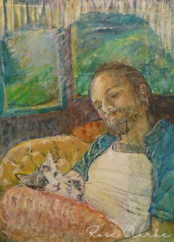 Andy and goober man with cat painting