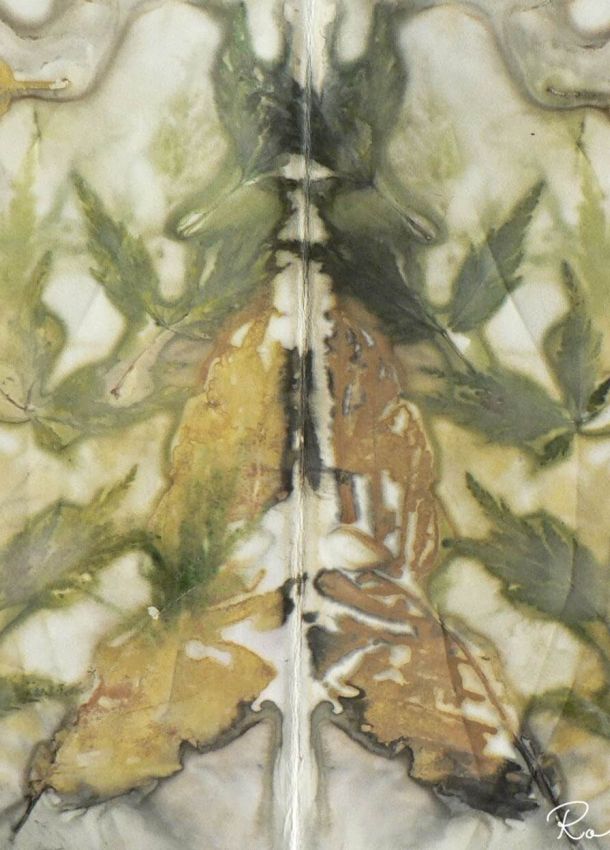 dark and light green leaf ecoprint watercolour