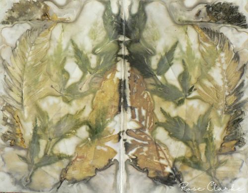 dark and light green leaf ecoprint watercolour