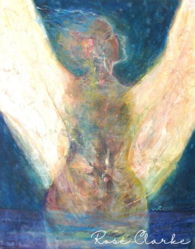 A bride to amazement woman with wings on blue background