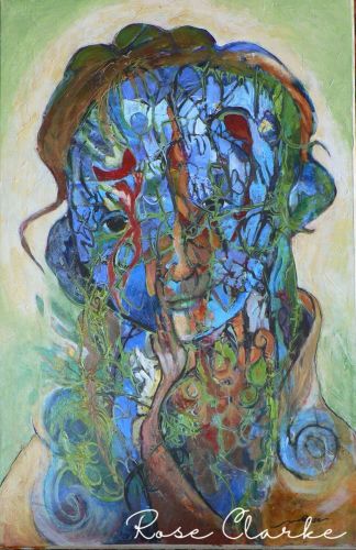 my beaufiul mind painting abstract face blue