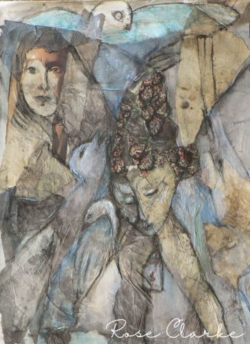 guardians painting abstract faces grey with birds