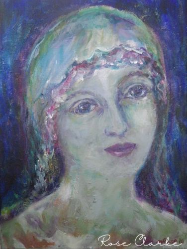 Green Tara Painting womans face with veil blue and white colors
